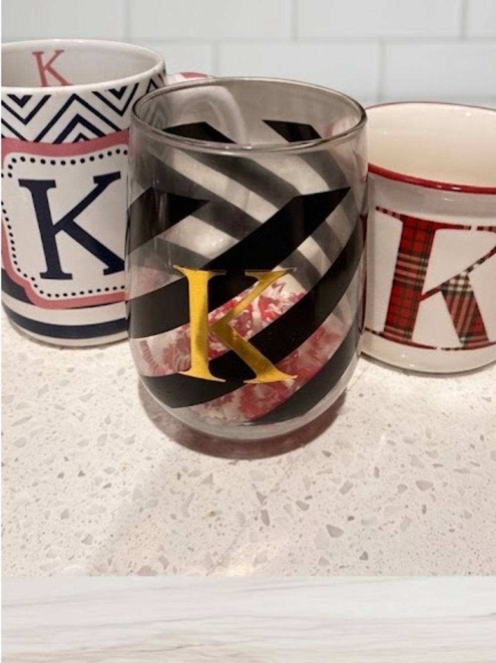 Mug Monogram Letter K Initial Coffee cups lot wine glass striped